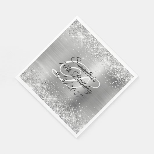 偽の銀のグリッターとホイルを使った70歳の誕生日 スタンダードランチョンナプキン (角)