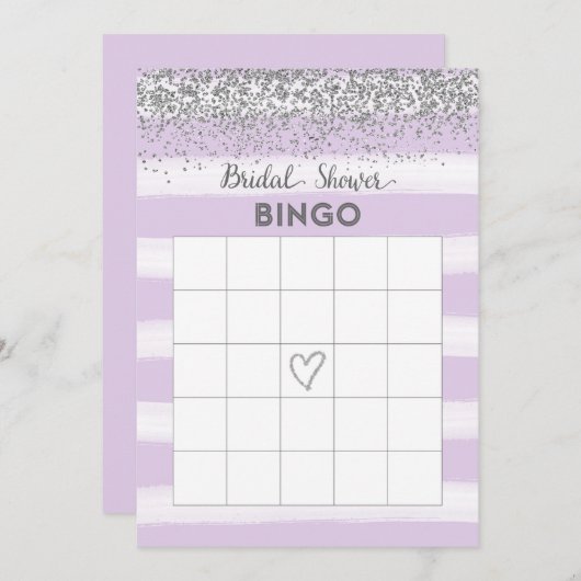 偽の銀のグリッターを使用したウェディングシャワービンゴカード (正面/裏面)