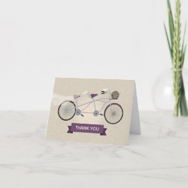 偽の麻のプラムタンデム自転車の結婚式 サンキューカード