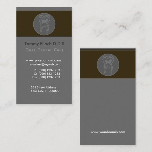 偽りなくユニークな歯科医の最小主義の灰色の歯 名刺 (正面/裏面)