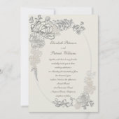 偽エンボス加工の芍薬のオーバルフレームカリグラフィー結婚式 招待状 (正面)
