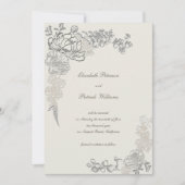 偽エンボス加工の芍薬のカリグラフィー フォーマルウェディング セーブザデート (正面)