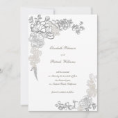 偽エンボス加工の芍薬のカリグラフィー・ chic アイボリーウェディング セーブザデート (正面)