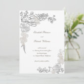 偽エンボス加工の芍薬のカリグラフィー・ chic アイボリーウェディング セーブザデート (スタンド正面)