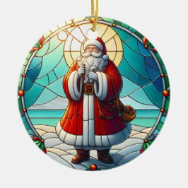 偽ステンドグラスサンタクリスマスオーナメント1 セラミックオーナメント