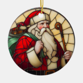 偽ステンドグラスサンタクリスマスオーナメント2 セラミックオーナメント