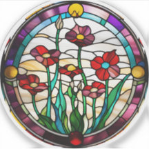 偽ステンドグラス丸型花園ステッカー