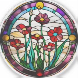 偽ステンドグラス丸型花園ステッカー シール