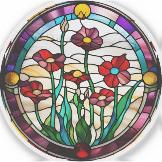 偽ステンドグラス丸型花園ステッカー シール (正面)
