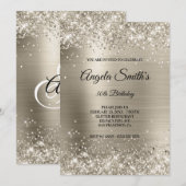 偽スパークリー プラチナ グリッター ホイル モノグラム 招待状 (正面/裏面)