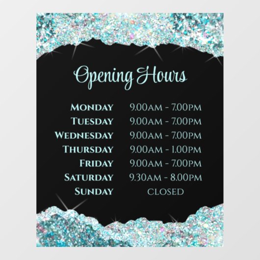 偽ターコイズグリッター営業時間窓用ステッカー ウィンドウサイン (シート)