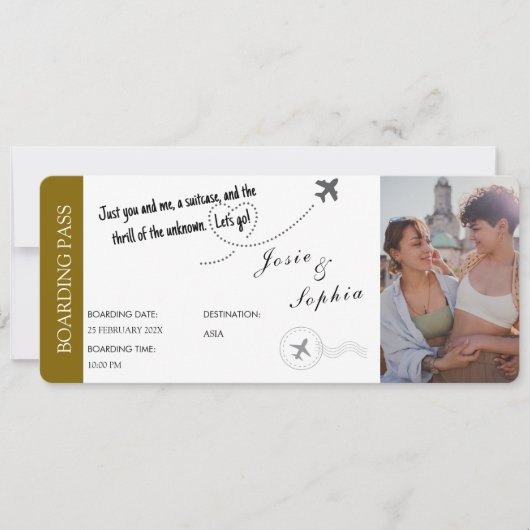 偽チケット搭乗券の旅行をテーマにしたギフト 招待状 (正面)