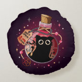 偽ピンクボトル邪悪な猫のスピリットハロウィーン ラウンドクッション (裏面)