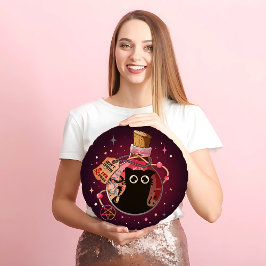 偽ピンクボトル邪悪な猫のスピリットハロウィーン ラウンドクッション