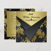 偽フラップの花柄50周年招待状 招待状 (正面/裏面)
