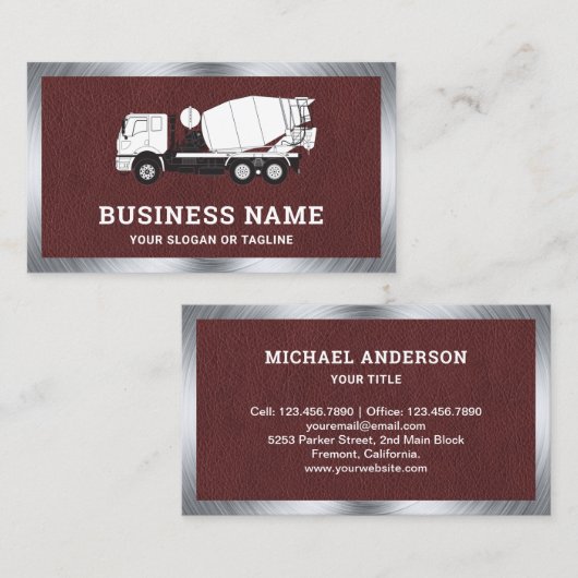 偽ブラウン革コンクリートミキサーセメントトラック 名刺 (正面/裏面)