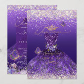 偽ホログラム グリッター パープル ドレス キンセアニエラ 招待状 (正面/裏面)