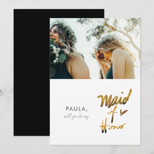 偽ミニマリストのあなたは私のメイドオブオナーになってもらえますか フォト 招待状 (正面/裏面)