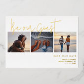 偽ミニマルエレガント金ゴールド効果3枚結婚の 箔招待状 (正面)