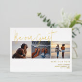 偽ミニマルエレガント金ゴールド効果3枚結婚の 箔招待状 (立ち正面)