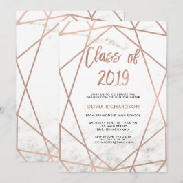 偽ローズゴールド幾何学模様 | 大理石 卒業パーティー 招待状