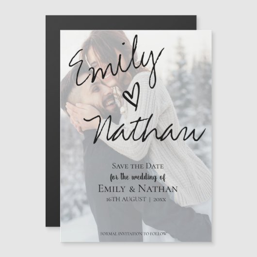 偽ヴェラム効果の写真 ウェディング セーブ・ザ・デート マグネット招待状 (正面/裏面)