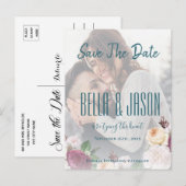 偽ヴェラム 花柄 フォト ウェディング セーブ・ザ・デート ポストカード (正面/裏面)