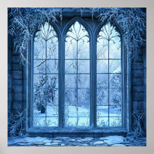 偽冬の雪景色イリュージョン ホームデコレーション ❄️🪟 ポスター