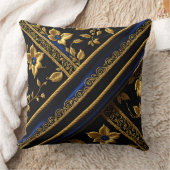 偽刺繍 青 金 花 黒 クッション (ブランケット)