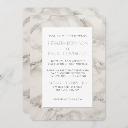 偽大理石石膏 モダン クラシック ウェディング 招待状 (正面/裏面)