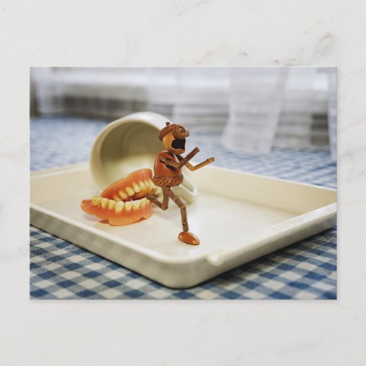 偽歯の走遠くにドングリの小妖精や小人 ポストカード (正面)