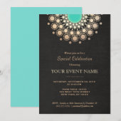 偽物のゴールドとターコイズのサークルマンダラ ブラック 招待状 (正面/裏面)