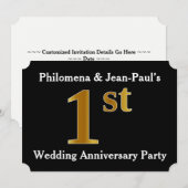 偽物のゴールドに見える結婚1周年パーティー 招待状 (正面/裏面)