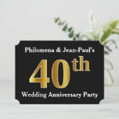 偽物のゴールドのようなデザインの40周年結婚記念日パーティー 招待状 (スタンド正面)