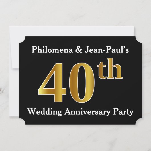 偽物のゴールドのようなデザインの40周年結婚記念日パーティー 招待状 (正面)