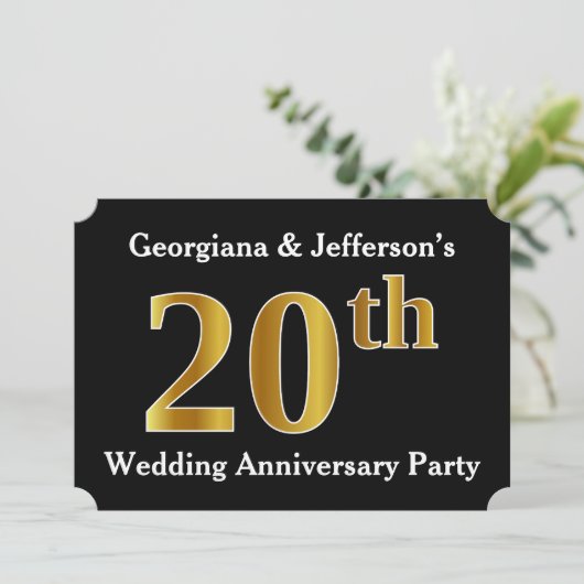 偽物のゴールドのような外観の20周年結婚記念日パーティー 招待状 (スタンド正面)