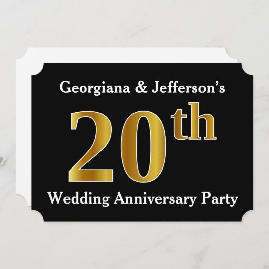 偽物のゴールドのような外観の20周年結婚記念日パーティー 招待状 (正面/裏面)
