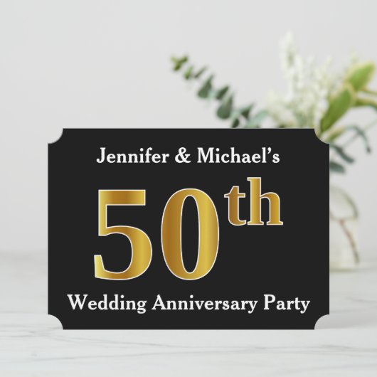 偽物のゴールドのような外観の50周年結婚記念日パーティー 招待状 (スタンド正面)