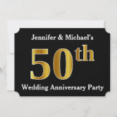 偽物のゴールドのような外観の50周年結婚記念日パーティー 招待状 (正面)