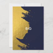 偽物のゴールドの筆致とネイビーブルー - イニシャル付き セーブザデート (裏面)