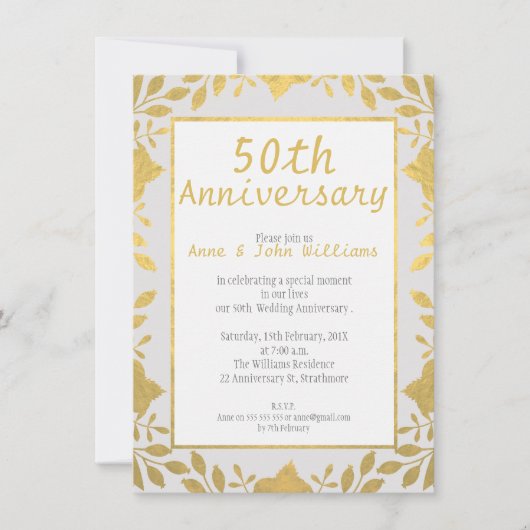 偽物のゴールドの50周年結婚記念日招待状 招待状 (正面)