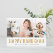 偽物のゴールドグリッター フォトコラージュ 幸せなハヌカ シーズンカード (スタンド正面)