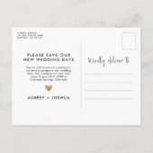 偽物のゴールドグリッター ミニマリスト 延期された結婚式 案内ポストカード (裏面)