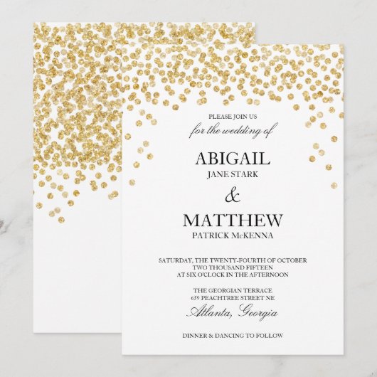 偽物のゴールドスパークルコンフェッティ ウェディング招待状 招待状 (正面/裏面)