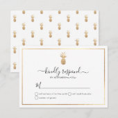 偽物のゴールドパイナップルRSVPカード 案内状 (正面/裏面)