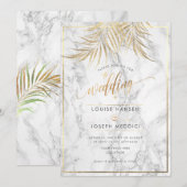 偽物のゴールドパーム+大理石の結婚式 案内状 (正面/裏面)