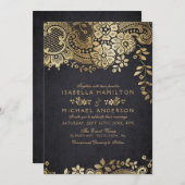 偽物のゴールドブラックエレガントヴィンテージラ lace 結婚式 招待状 (正面/裏面)