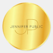 偽物のゴールドメタリック調のエレガントなモノグラムテンプレート ラウンドシール (正面)