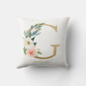 偽物のゴールド箔の花模様のイニシャルG クッション (裏面)