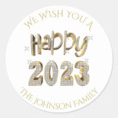 偽物のゴールド ダイヤモンドの文字装飾 2023年あけましておめでとうございます ラウンドシール (正面)